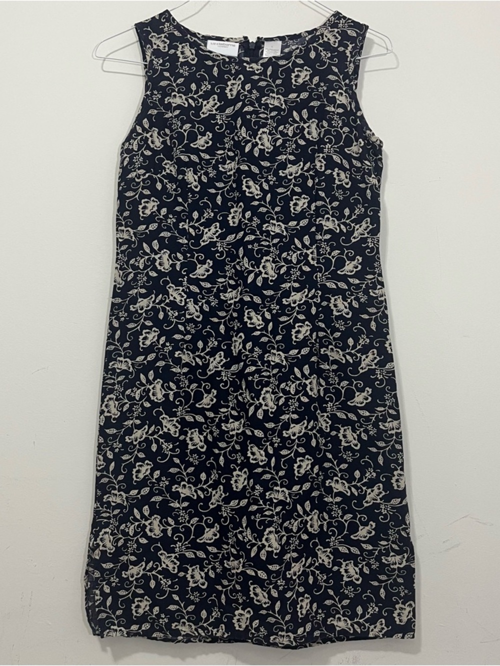 Liz Claiborne Sport Dress Blue Beige Floral Linen Blend Summer Size 4 Sleeveless